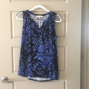 Tropical blue sleeveless blouse